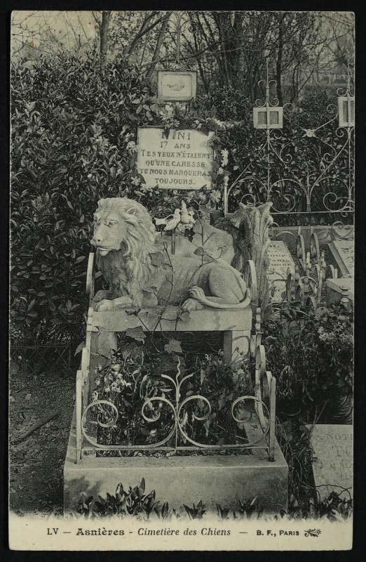 Carte postale ancienne [Tombe du lion Nini] Cimetière des Chiens à Asnières-sur-Seine