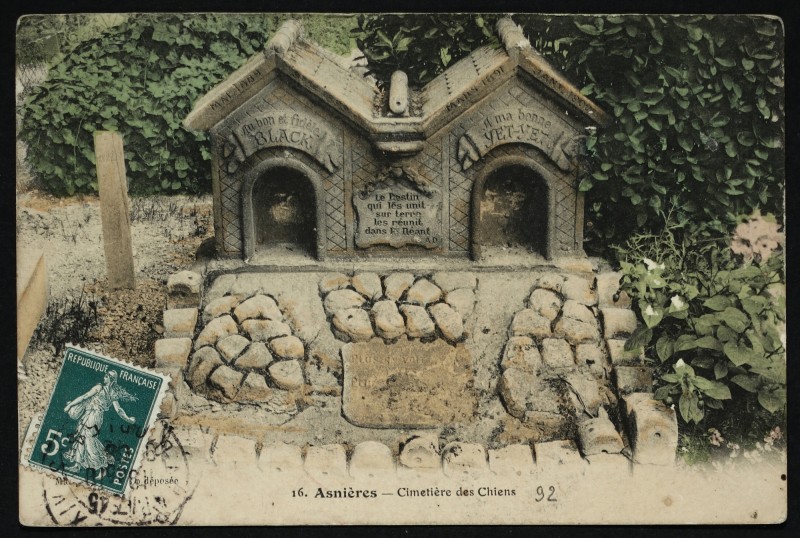 Carte postale ancienne [Tombe de Black et Yet-Yet] Cimetière des Chiens à Asnières-sur-Seine