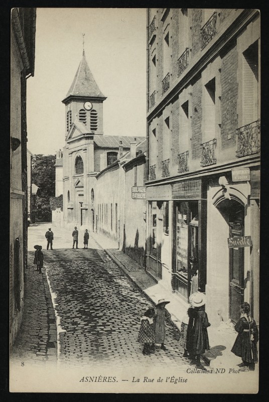 Carte postale ancienne La Rue de l'Eglise à Asnières-sur-Seine