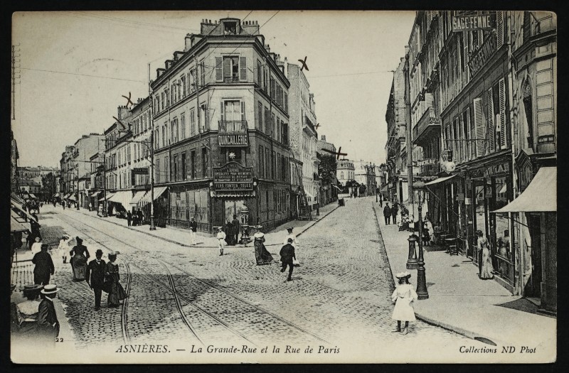 Carte postale ancienne La Grande-Rue et la Rue de Paris à Asnières-sur-Seine