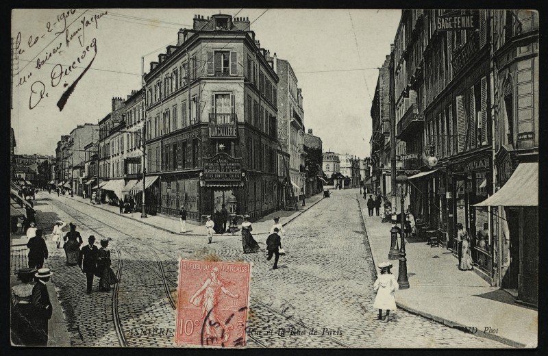 Carte postale ancienne Grande-Rue et Rue de Paris à Asnières-sur-Seine