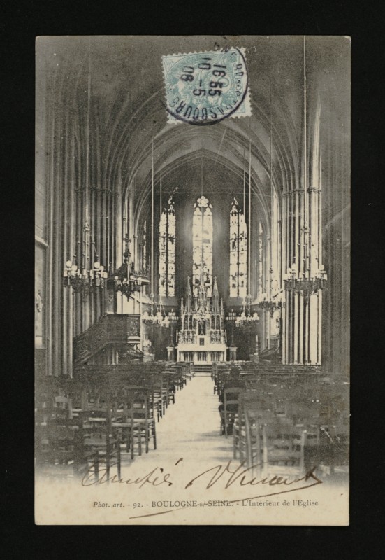 Carte postale ancienne Intérieur de l'Eglise à Boulogne-Billancourt