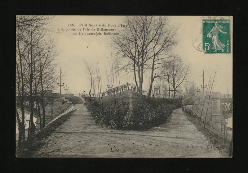 Carte postale ancienne Petit Square du Pont d'Issy à la pointe de l'île de billancourt où était autrefois Robinson à Issy-les-Moulineaux