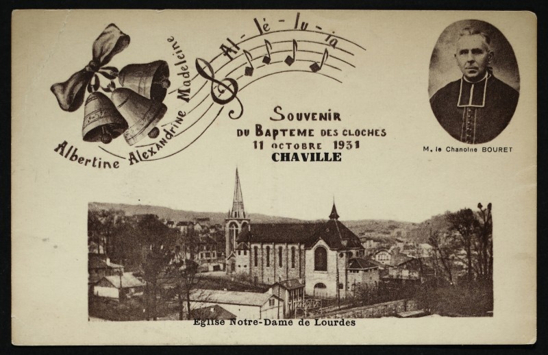 Carte postale ancienne Eglise Notre-Dame de Lourdes - Souvenir du Bâpteme des cloches - 11 octobre 1931 à Chaville