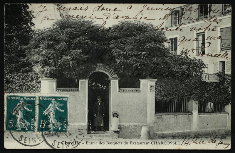 Carte postale ancienne Entrée des Bosquets du Restaurant Charcosset à Chaville