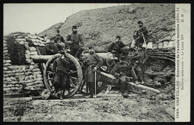 Carte postale ancienne Souvenir de l'Année Terrible 1870-71 - Batterie extérieure - Le Louis Xiv à Châtillon