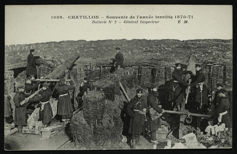 Carte postale ancienne Souvenir de l'Année Terrible 1870-71 - Batterie N°2 - Général inspecteur à Châtillon