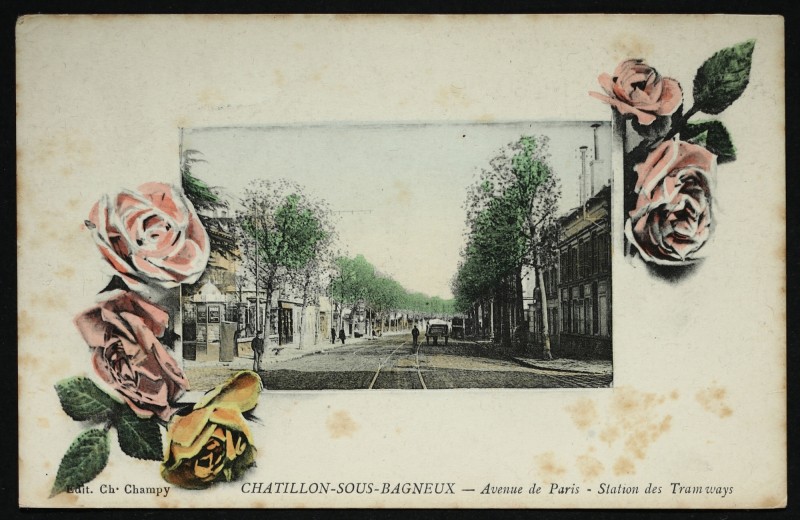 Carte postale ancienne Avenue de Paris - Station des Tramways à Châtillon