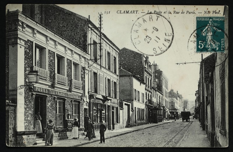 Carte postale ancienne La Rue de Paris et la Poste à Clamart