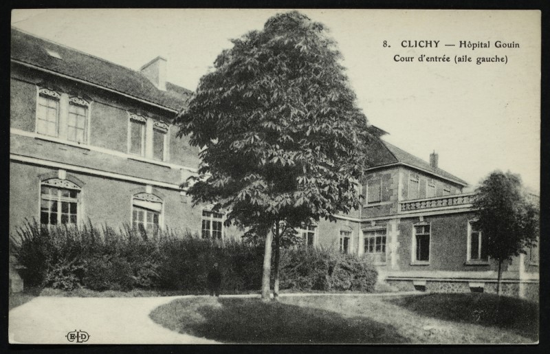 Carte postale ancienne Hôpital Gouin - Cour d'entrée (aile gauche) à Clichy