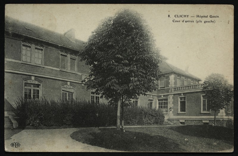 Carte postale ancienne Hôpital Gouin - Cour d'entrée (aile gauche) à Clichy