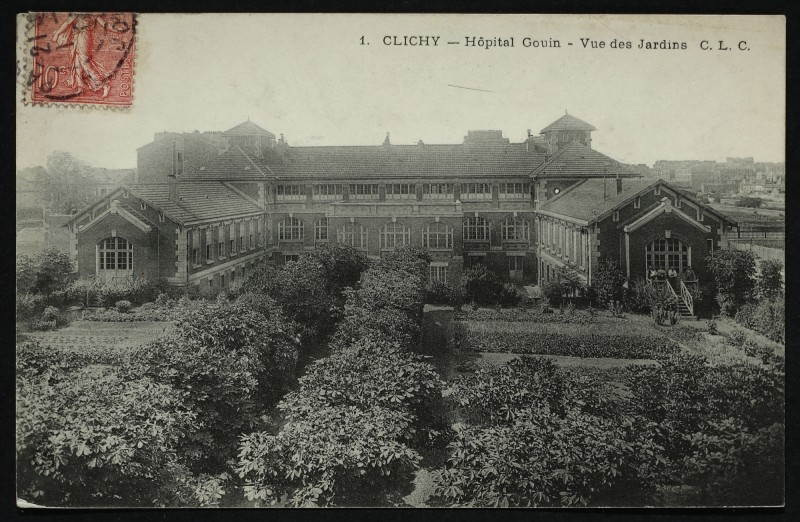 Carte postale ancienne Hôpital Gouin - Vue des Jardins à Clichy