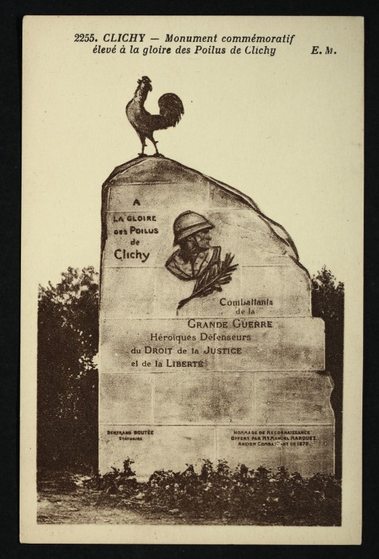 Carte postale ancienne Monument commémoratif élevé à la gloire des Poilus de Clichy à Clichy