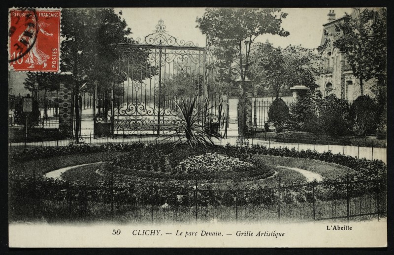 Carte postale ancienne Le Parc Denain - Grille Artistique à Clichy