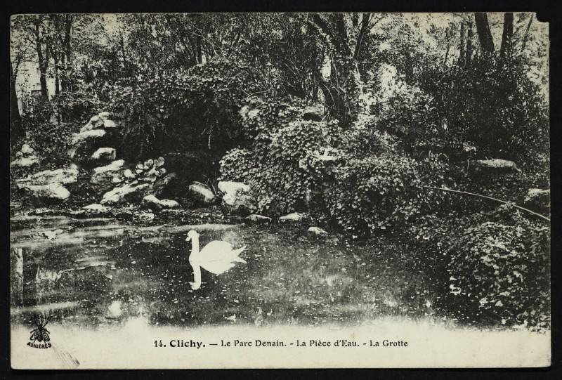 Carte postale ancienne Le Parc Denain - La Pièce d'eau - La Grotte à Clichy