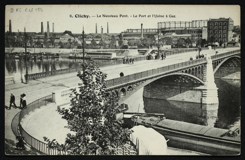 Carte postale ancienne Le Nouveau Pont - Le Port et l'Usine à Gaz à Asnières-sur-Seine