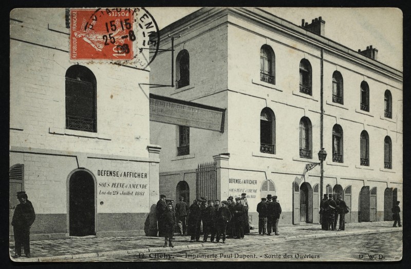 Carte postale ancienne Imprimerie Paul Dupont - Sortie des Ouvriers à Clichy