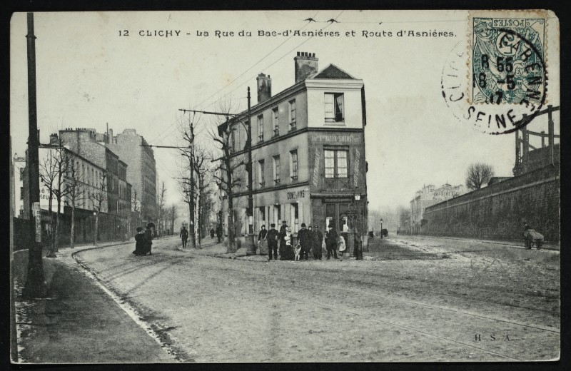 Carte postale ancienne La Rue du Bac-d'Asnières et Route d'Asnières à Clichy