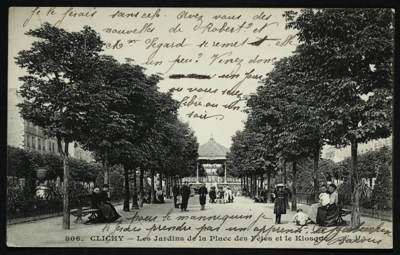 Carte postale ancienne Les Jardins de la Place des Fêtes et le Kiosque à Clichy