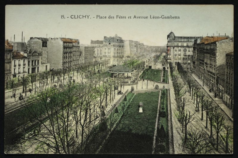 Carte postale ancienne Place des Fêtes et Avenue Léon-Gambetta à Clichy