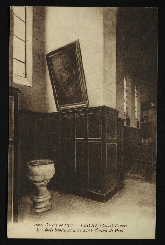 Carte postale ancienne Les fonds baptismaux de Saint-Vincent de Paul à Clichy