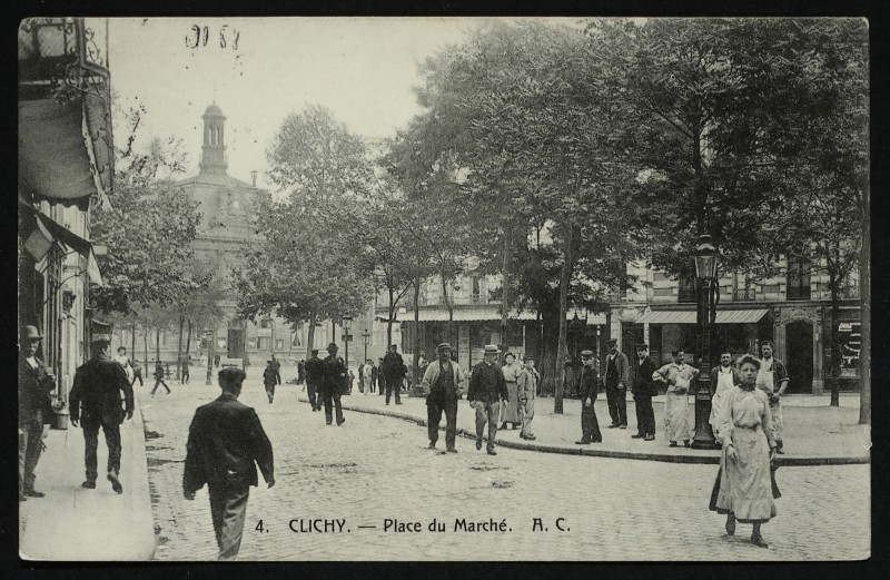 Carte postale ancienne Place du Marché à Clichy