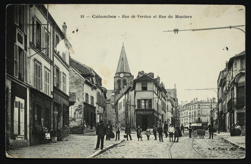 Carte postale ancienne Rue de Verdun et Rue du Moutiers à Colombes