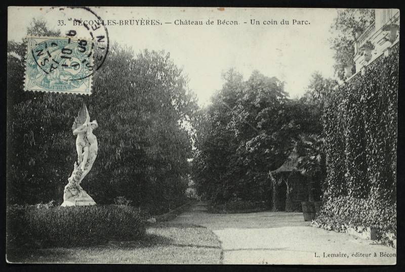Carte postale ancienne Bécon-lès-Bruyères - Le Château de Bécon - Un coin du Parc à Courbevoie