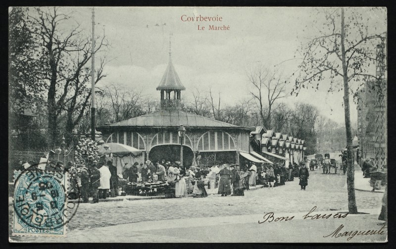 Carte postale ancienne Le Marché à Courbevoie