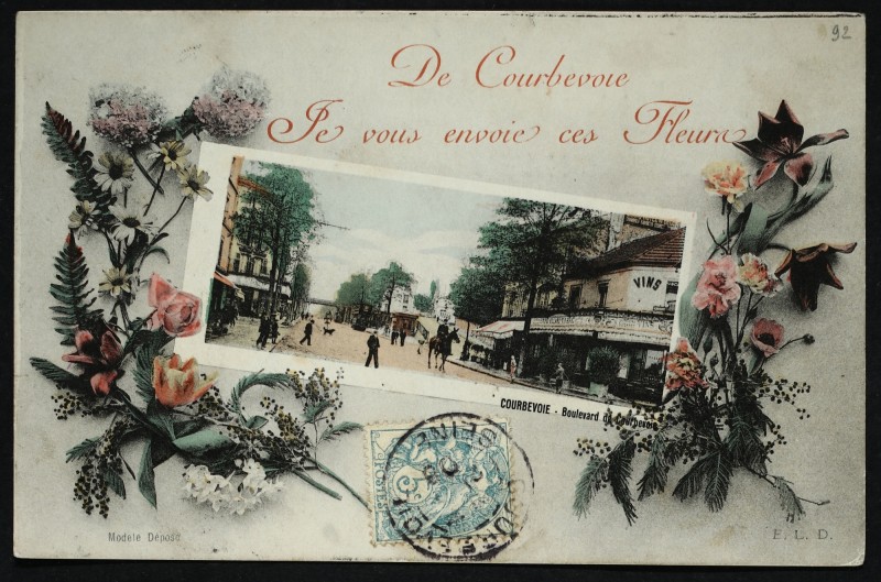 Carte postale ancienne De Courbevoie, je vous envoie ces Fleurs à Courbevoie