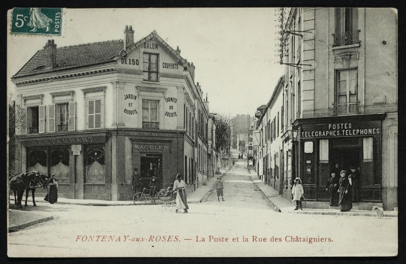 Carte postale ancienne La Poste et la Rue des Châtaigniers à Fontenay-aux-Roses