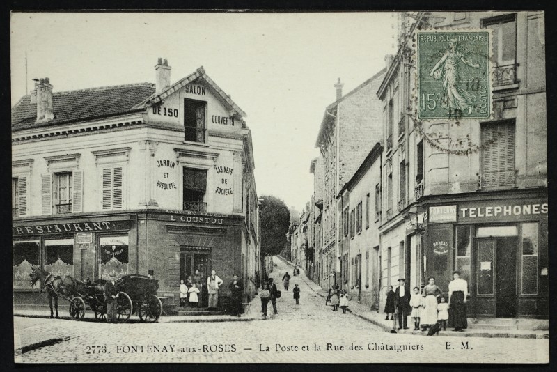 Carte postale ancienne La Poste et la Rue des Châtaigniers à Fontenay-aux-Roses