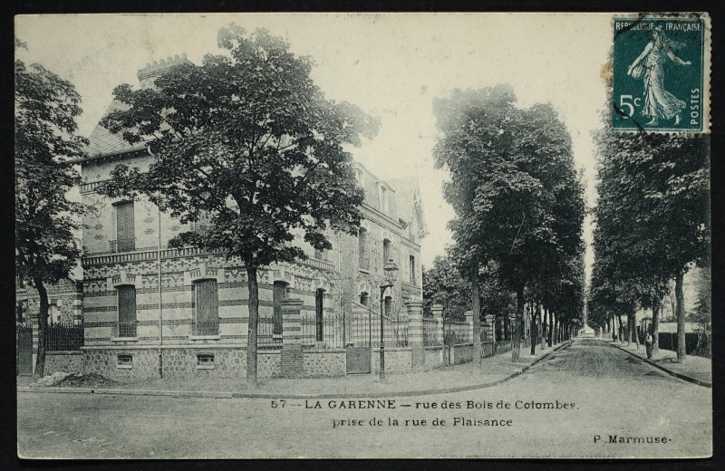 Carte postale ancienne rue des bois de Colombes prise de la rue de Plaisance à La Garenne-Colombes