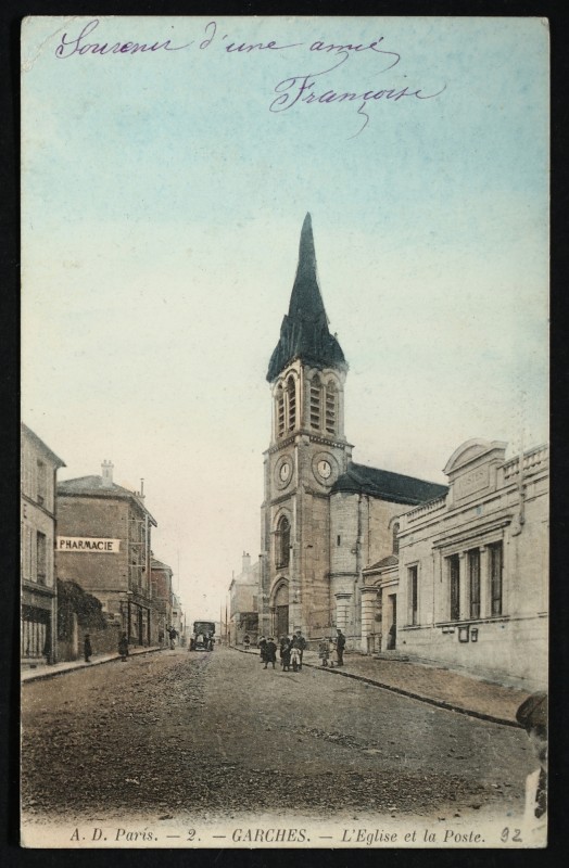 Carte postale ancienne L'Eglise et la Poste à Garches