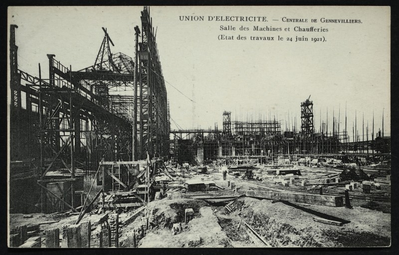 Carte postale ancienne Union d'Electricité - Centrale de Gennevilliers - Salle des Machines et Chaufferie (Etat des travaux le 24 juin 1921) à Gennevilliers