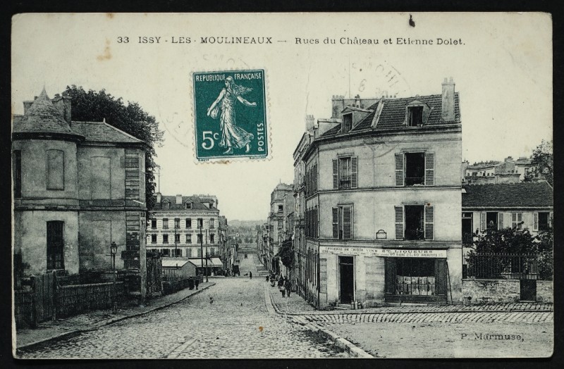Carte postale ancienne Rue du château et Etienne Dolet à Issy-les-Moulineaux