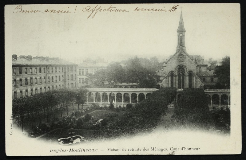 Carte postale ancienne Maison de retraite des Ménages, Cour d'honneur à Issy-les-Moulineaux