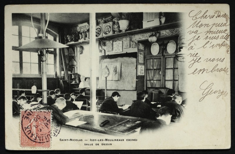 Carte postale ancienne Saint-Nicolas - Salle de dessin à Issy-les-Moulineaux