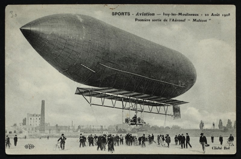 Carte postale ancienne 20 Août 1908 - Première sortie de l'Aéronef Malécot à Paris 15e