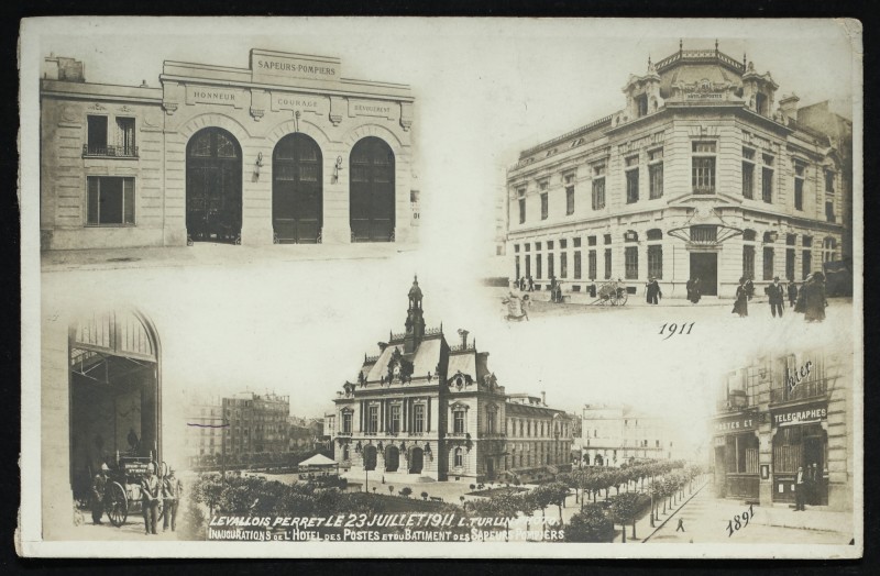 Carte postale ancienne Inaugurations de l'hôtel des Postes et du bâtiment des sapeurs-pompiers à Levallois-Perret
