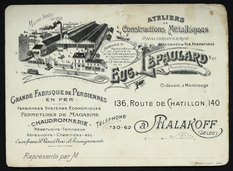 Carte postale ancienne Ateliers de construction mécanique Eug. Lépaulard à Malakoff