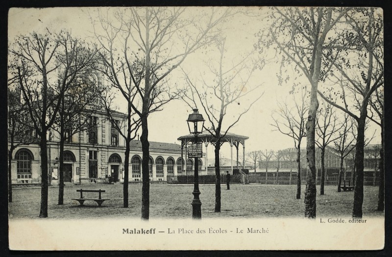 Carte postale ancienne La Place des Ecoles - Le Marché à Malakoff