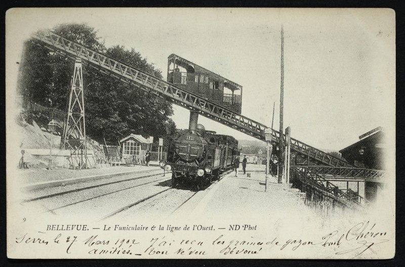 Carte postale ancienne Le Funiculaire et la ligne de l'Ouest à Meudon