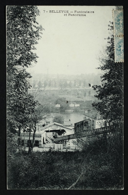 Carte postale ancienne Bellevue - Funiculaire et Panorama à Meudon