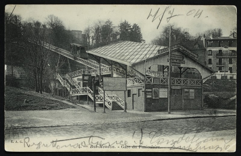 Carte postale ancienne Bas-Meudon - Gare du Funiculaire à Sèvres