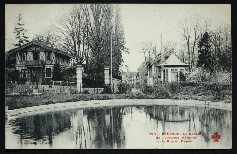 Carte postale ancienne Bellevue - Le Bassin de l'Avenue Mélanie et la Rue du Bassin à Meudon