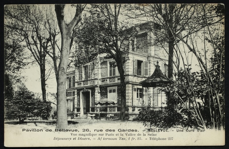 Carte postale ancienne Pavillon de Bellevue, 26 rue des Gardes - Une Cure d'air - Vue magnifique sur Paris et la Vallée de la seine à Meudon