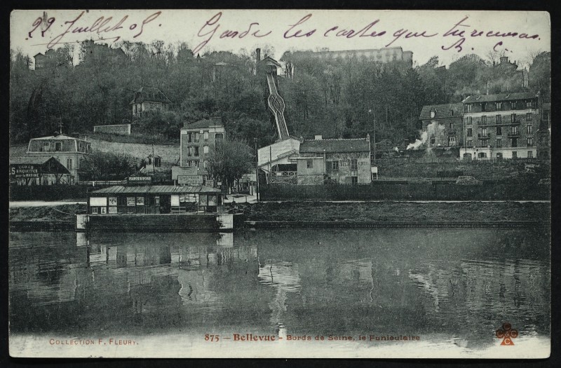 Carte postale ancienne Bellevue - Bords de Seine, le Funiculaire à Boulogne-Billancourt