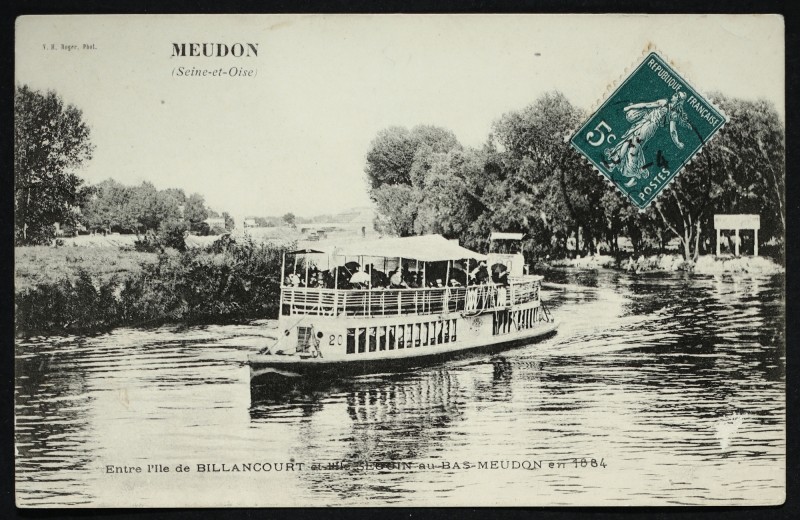 Carte postale ancienne Entre l'Ile de Billancourt et l'Ile Seguin au Bas-Meudon en 1884 à Meudon