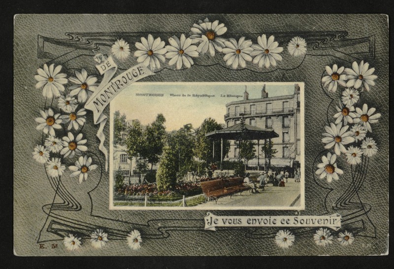 Carte postale ancienne Place de la République - Le Kiosque à Montrouge
